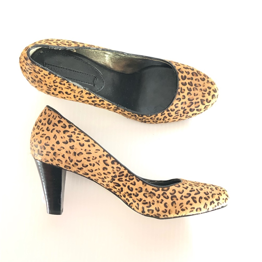Banana Republic calf hair animal print heels